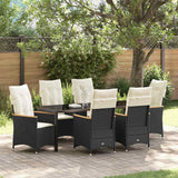 Set da Pranzo per Giardino con cuscino 7 pcs Nero polyrattan