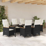 Set da Pranzo per Giardino con cuscino 7 pcs Nero polyrattan