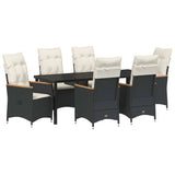 Set da Pranzo per Giardino con cuscino 7 pcs Nero polyrattan