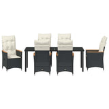 Set da Pranzo per Giardino con cuscino 7 pcs Nero polyrattan