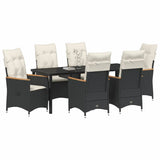 Set da Pranzo per Giardino con cuscino 7 pcs Nero polyrattan
