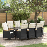Set da Pranzo per Giardino con cuscino 9 pcs Nero polyrattan