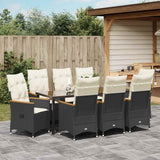 Set da Pranzo per Giardino con cuscino 9 pcs Nero polyrattan