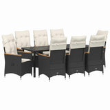 Set da Pranzo per Giardino con cuscino 9 pcs Nero polyrattan