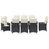 Set da Pranzo per Giardino con cuscino 9 pcs Nero polyrattan