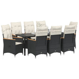 Set da Pranzo per Giardino con cuscino 9 pcs Nero polyrattan