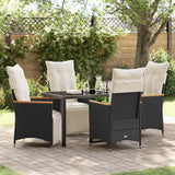 Set da Pranzo per Giardino con cuscino 5 pcs Nero polyrattan
