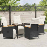 Set da Pranzo per Giardino con cuscino 5 pcs Nero polyrattan