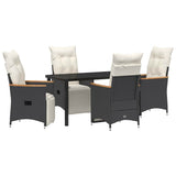 Set da Pranzo per Giardino con cuscino 5 pcs Nero polyrattan