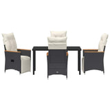 Set da Pranzo per Giardino con cuscino 5 pcs Nero polyrattan