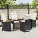 Set da Pranzo per Giardino con cuscino 5 pcs Nero polyrattan