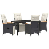 Set da Pranzo per Giardino con cuscino 5 pcs Nero polyrattan