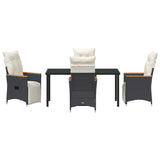 Set da Pranzo per Giardino con cuscino 5 pcs Nero polyrattan