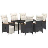Set da Pranzo per Giardino con cuscino 7 pcs Nero polyrattan