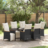 Set da Pranzo per Giardino con cuscino 7 pcs Nero polyrattan