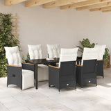 Set da Pranzo per Giardino con cuscino 7 pcs Nero polyrattan