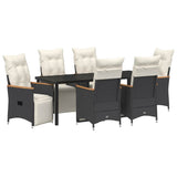 Set da Pranzo per Giardino con cuscino 7 pcs Nero polyrattan