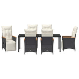Set da Pranzo per Giardino con cuscino 7 pcs Nero polyrattan
