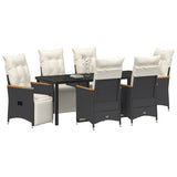 Set da Pranzo per Giardino con cuscino 7 pcs Nero polyrattan