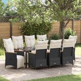 Set da Pranzo per Giardino con cuscino 9 pcs Nero polyrattan