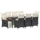 Set da Pranzo per Giardino con cuscino 9 pcs Nero polyrattan