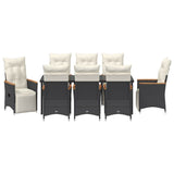 Set da Pranzo per Giardino con cuscino 9 pcs Nero polyrattan