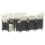 Set da Pranzo per Giardino con cuscino 9 pcs Nero polyrattan