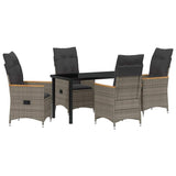 Set da Pranzo per Giardino con cuscino 5 pcs Grigio polyrattan