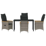 Set da Pranzo per Giardino con cuscino 5 pcs Grigio polyrattan
