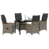 Set da Pranzo per Giardino con cuscino 5 pcs Grigio polyrattan