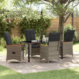 Set da Pranzo per Giardino con cuscino 5 pcs Grigio polyrattan
