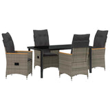 Set da Pranzo per Giardino con cuscino 5 pcs Grigio polyrattan