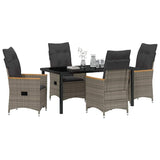 Set da Pranzo per Giardino con cuscino 5 pcs Grigio polyrattan