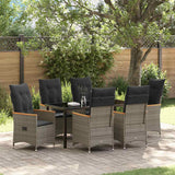 Set da Pranzo per Giardino con cuscino 7 pcs Grigio polyrattan