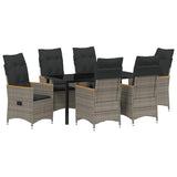 Set da Pranzo per Giardino con cuscino 7 pcs Grigio polyrattan