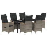 Set da Pranzo per Giardino con cuscino 7 pcs Grigio polyrattan