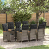 Set da Pranzo per Giardino con cuscino 9 pcs Grigio polyrattan