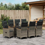 Set da Pranzo per Giardino con cuscino 9 pcs Grigio polyrattan