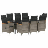Set da Pranzo per Giardino con cuscino 9 pcs Grigio polyrattan
