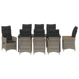 Set da Pranzo per Giardino con cuscino 9 pcs Grigio polyrattan