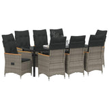 Set da Pranzo per Giardino con cuscino 9 pcs Grigio polyrattan