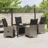 Set da Pranzo per Giardino con cuscino 5 pcs Grigio polyrattan