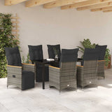 Set da Pranzo per Giardino con cuscino 7 pcs Grigio polyrattan