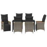 Set da Pranzo per Giardino con cuscino 7 pcs Grigio polyrattan