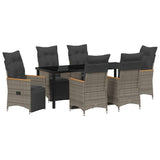 Set da Pranzo per Giardino con cuscino 7 pcs Grigio polyrattan