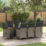 Set da Pranzo per Giardino con cuscino 9 pcs Grigio polyrattan