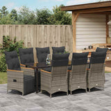 Set da Pranzo per Giardino con cuscino 9 pcs Grigio polyrattan