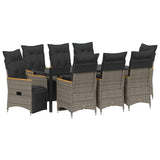 Set da Pranzo per Giardino con cuscino 9 pcs Grigio polyrattan