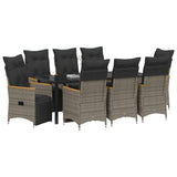 Set da Pranzo per Giardino con cuscino 9 pcs Grigio polyrattan