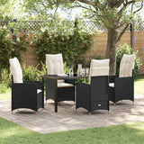 Set da Pranzo per Giardino 5 pcs Nero polyrattan